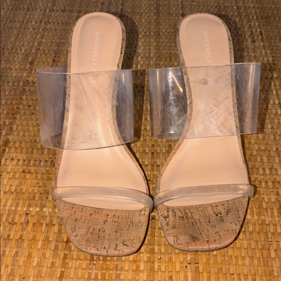 Sincerely Jules Nude Clear Strap Mules - Picture 1 of 3
